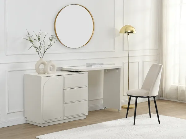 Vente-unique - VELANTO Schminktisch Holz, Platte Beige - B 40 cm x H 78,5 cm x L 98 cm168 cm