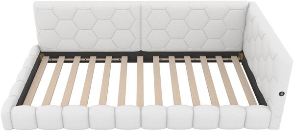 Merax Polsterbett, LED Einzelbett Daybett Tagesbett Samt 90x200cm mit USB-Anschluss Weiß Bild 7