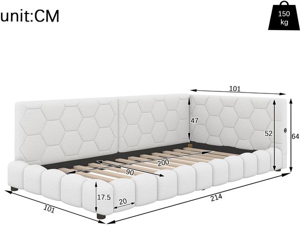 Merax Polsterbett, LED Einzelbett Daybett Tagesbett Samt 90x200cm mit USB-Anschluss Weiß Bild 4