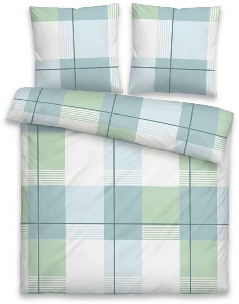 Feinbiber Bettwäsche im Karodesign - Baumwollmix mit verdecktem Reißverschluss 200x200 cm + 2x (80x80 cm)
