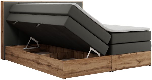 Boxspringbett, Doppelbett mit zwei 7 Härtezonen Multipocket-Matratzen, Bettkästen, Eiche Wotan Holzrahmen, Polsterbett mit Topper-Matratze - ALBERO 1 KING - 160 x 200 cm - Dunkelgrau Kunstleder - H4 Bild 5
