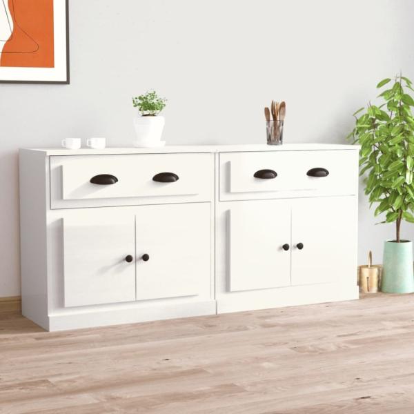 vidaXL Sideboards 2 Stk. Hochglanz-Weiß Holzwerkstoff 3185265