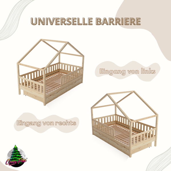 Crazy Pine 'Crazy House' Hausbett mit abnehmbaren Rausfallschutz, Naturholz, Natur, 80x160 cm, mit Schubladen Bild 6