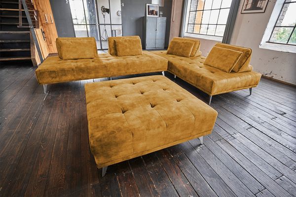 KAWOLA Sofa WIOLO Ecksofa velvet mit Hocker cognac 80 x 350 x 350 cm