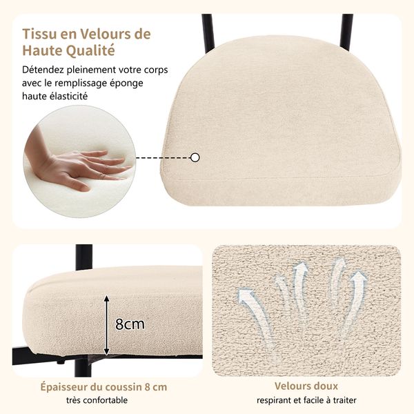 Esszimmerstuhl, Samt mit ergonomischer Rückenlehne, 70x62x84 cm, Beige Bild 7