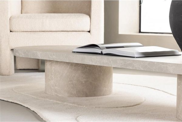 BOURGH Couchtisch MAILAND großer Wohnzimmertisch 190x60cm - Coffee Table in Marmor Optik, in Beige