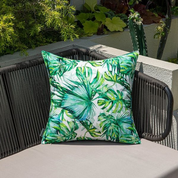 Qelus Kissenbezüge Outdoor Wasserdicht Kopfkissenbezug Blatt Gedruckt Kissenbezug 45x45, (2 Stück), Kissen für Garten Sofa Couch Wohnzimmer Schlafzimmer