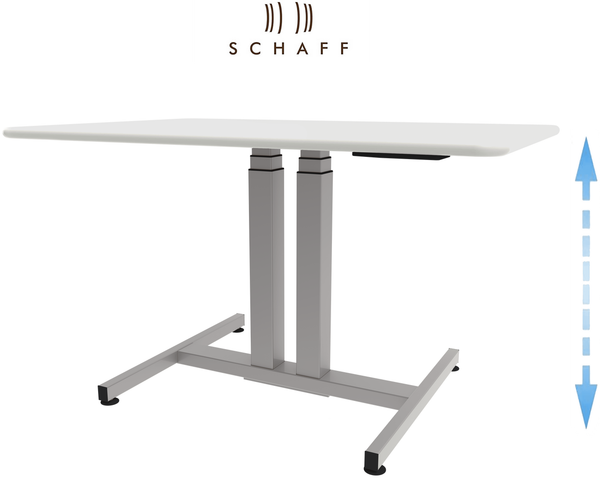 Schaff höhenverstellbarer Schreibtisch Progress | mit Gasfeder | Höhe 64 bis 106 cm | Tischplatte 120x80 cm | Gestell Silber