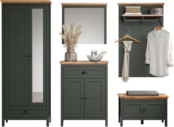 Garderobe Set Stanton in grün und Eiche Landhaus 260 x 198 cm