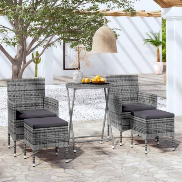 vidaXL 5-tlg. Garten-Bistro-Set Poly Rattan und Hartglas Grau 3058389