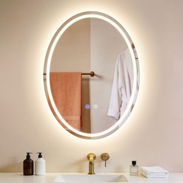 ZMH Ovaler Badspiegel mit LED Beleuchtung 50x70 cm Wandspiegel IP44 Touch Schalter Entfogger Funktion Licht dimmbar 3000K-6500K