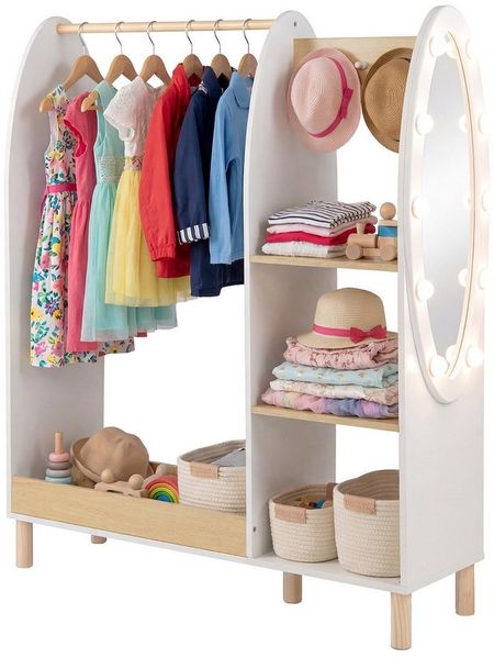 COSTWAY Kleiderständer, Mit Spiegel, Garderobe, Regalen & Haken für Kinder