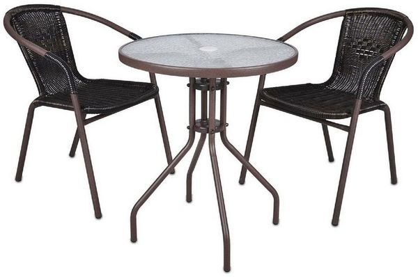 VCM Garten-Essgruppe 3-tlg. Bistroset Balkon Stuhl Tisch Set Braun