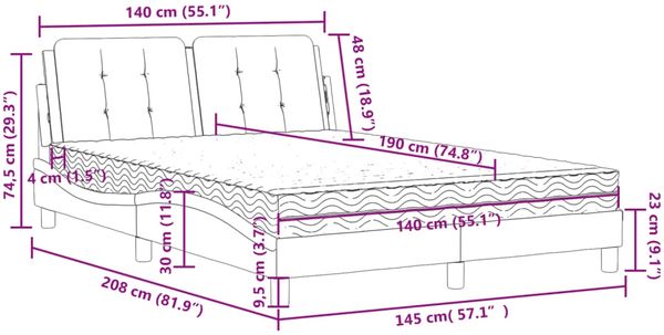 vidaXL Bettgestell ohne Matratze "Zadar" Schwarz 140x190 cm Kunstleder 3208859 Bild 11