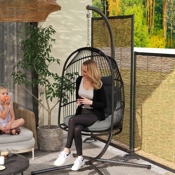 Sessel Hängesessel 74x68x105 cm, dunkelgrau, klappbar mit gepolstertem Sitz