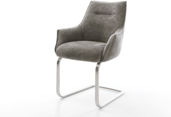 Freischwinger Alja-Flex mit Armlehnen Bouclé Soft Schlamm Freischwinger flach Edelstahl Taschenfederkern