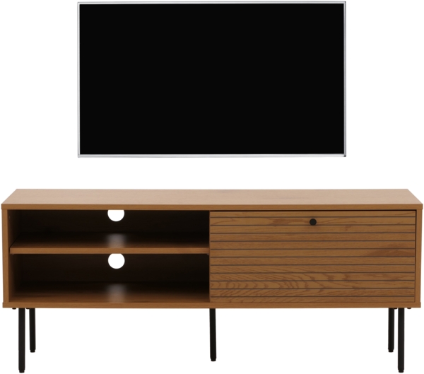 TV-Rack HWC-N78, Lowboard TV-Schrank, skandinavischer Stil Metall Holz Melamin MVG 50x120x40cm ~ natur