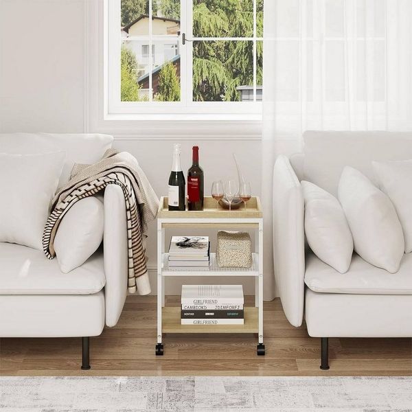 Woltu Couchtisch (1-St), mit Rollen, 3 Ablagen 1 abnehmbares Tablett