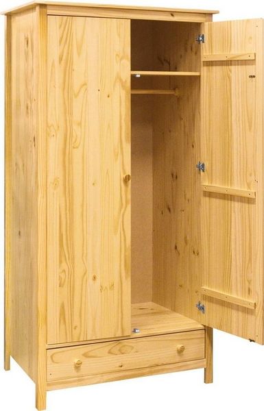 Kleiderschrank 2 Türen, 1 Schublade - 100 x 58 x 190 cm - Natur