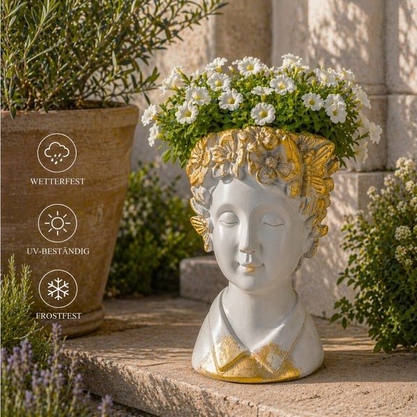 Online-Fuchs Blumentopf Frauenkopf für draußen mit Bewässerungsloch - 29 cm groß groß (wetterfest, zur individuellen Gestaltung), Dekoration für Garten, Terrasse und Balkon
