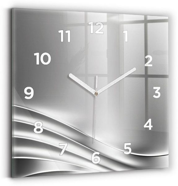 Tulup Wanduhr Glasuhr Silberne Abstraktion Rechteckige Uhr aus Gehärtetem Glas