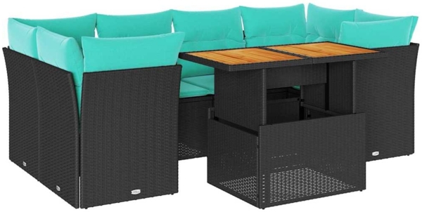 vidaXL 7-tlg. Garten-Sofagarnitur mit Kissen Schwarz Poly Rattan 3326892