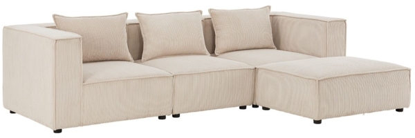 Juskys modulares Sofa Domas L - Couch für Wohnzimmer - 3 Sitzer - Ottomane, Armlehnen & Kissen - Ecksofa Eckcouch Ecke - Garnitur Cord Beige