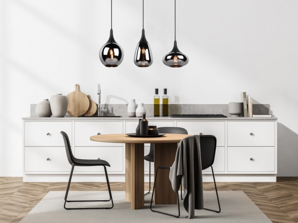 LED Pendelleuchte 3 flammig Glas Chrom verspiegelt & Rauchglas Optik, B: 69cm