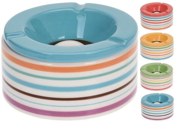 12x Aschenbecher ⌀ 12 cm Keramik Bunt Tisch Ascher Wind Gastronomie Zigaretten Balkon