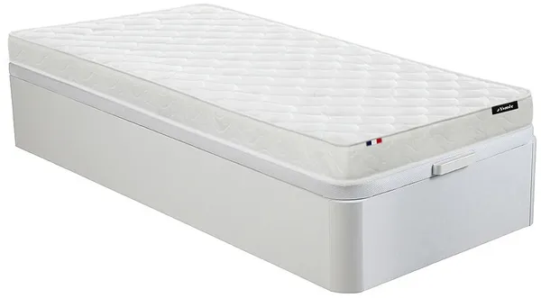 Vente-unique - ZEUS Mattress and bed base set Holz, PlatteStoffStoff Weiß - B 90 cm x H 30 cm15 cm x L 190 cm