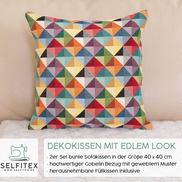 Selfitex Dekokissen mit buntem Muster im 2er Set, 30x50/40x40/50x50 inkl. Füllkissen, hochwertig gewebter Gobelin Kissenbezug mit weichem Füllkissen