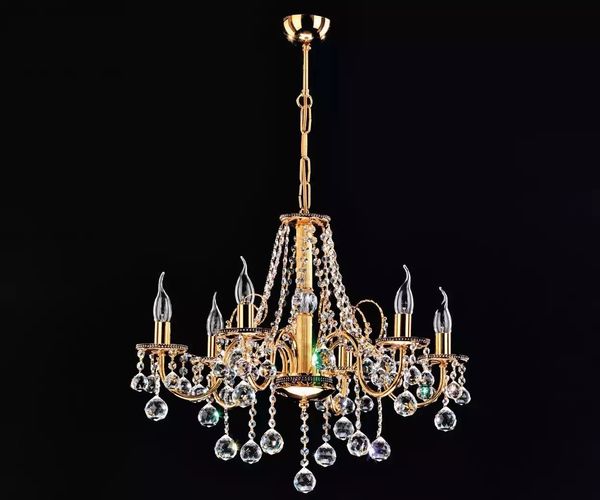 JVmoebel Kronleuchter Goldene Lichtpendelleuchte mit Kristallverzierungen, Leuchtmittel wechselbar, Made in Europa