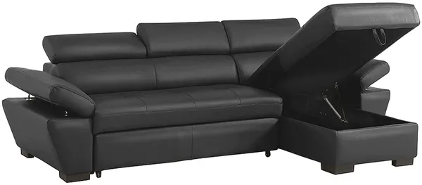Vente-unique - Ecksofa Leder mit Schlaffunktion - Ecke Rechts - Anthrazit - JONOVA Bild 6