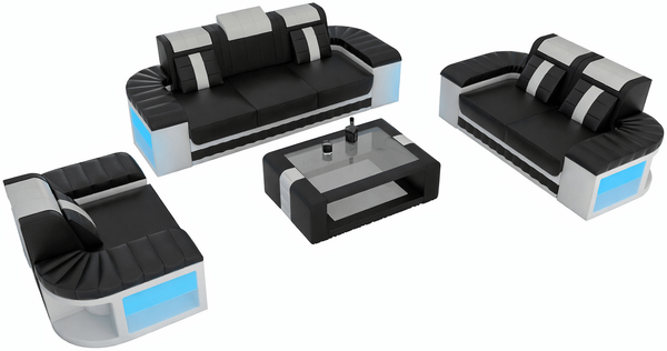 Sofa Set Bellagio in Leder - Echtleder - schwarz-weiß