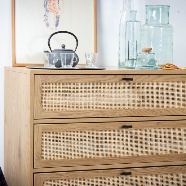 Casâme Kommode mit 3 Schubladen und Vorderseite aus Rattan - L80 cm - Helles Holz Bild 3