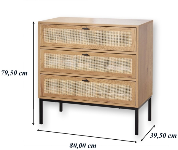 Casâme Kommode mit 3 Schubladen und Vorderseite aus Rattan - L80 cm - Helles Holz Bild 7