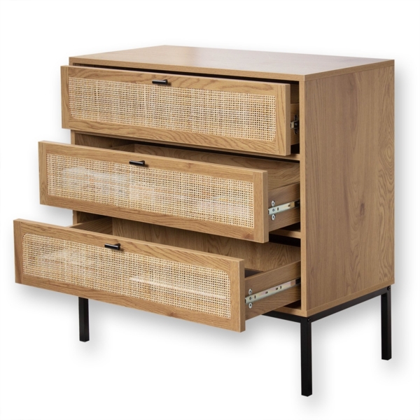 Casâme Kommode mit 3 Schubladen und Vorderseite aus Rattan - L80 cm - Helles Holz Bild 4