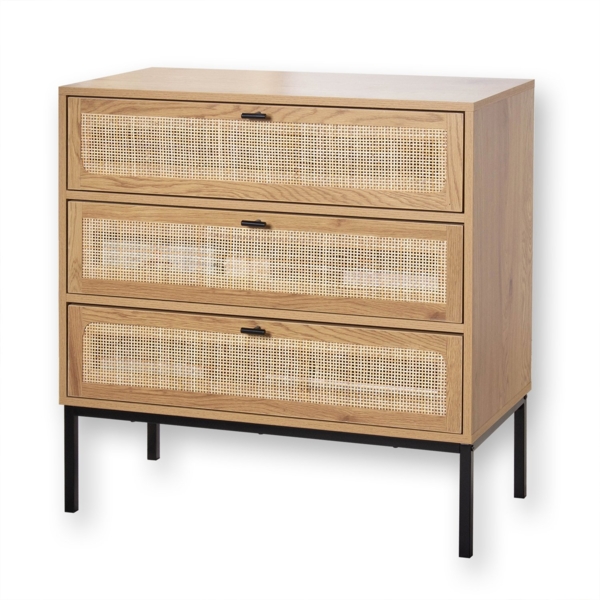 Casâme Kommode mit 3 Schubladen und Vorderseite aus Rattan - L80 cm - Helles Holz Bild 5