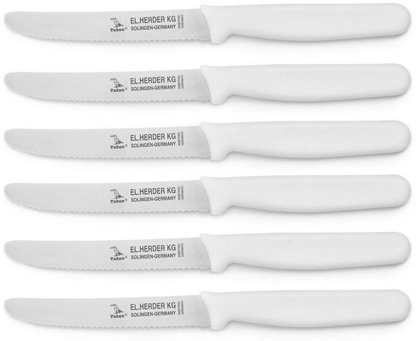 Landshop24 Brötchenmesser Brotmesser Tomatenmesser Tafelmesser 6er Set weiß, Edelstahl (Spezialstahl 1.4116) konisch geschliffen