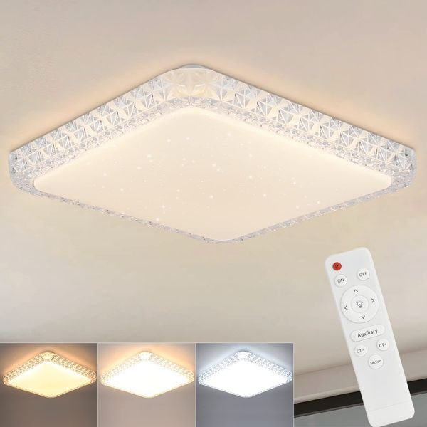 ZMH Deckenlampe LED Deckenleuchte Schlafzimmer - Schlafzimmerlampe Dimmbar mit Fernbedienung 30CM Deckenbeleuchtung Kristall 32W Küchenlampe Modern Flurlampe Quadratisch für Wohnzimmer Küche Flur