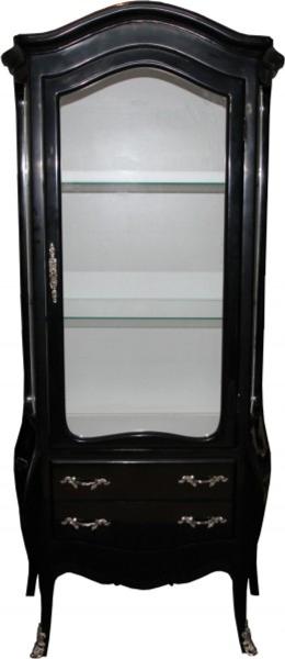 Casa Padrino Barock Vitrine in Schwarz/Weiss mit silbernen Griffen - Vitrinenschrank - Wohnzimmerschrank