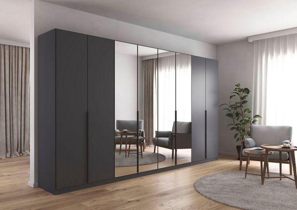 OTTO home Drehtürenschrank Kleiderschrank Schrank Garderobe AGORDO mit Dekor- oder Hochglanzfront (in zwei Griff-Farben, Breiten 91-405 cm) durchdachte Innenausstattung, in 8 Breiten und 2 Höhen MADE IN GERMANY