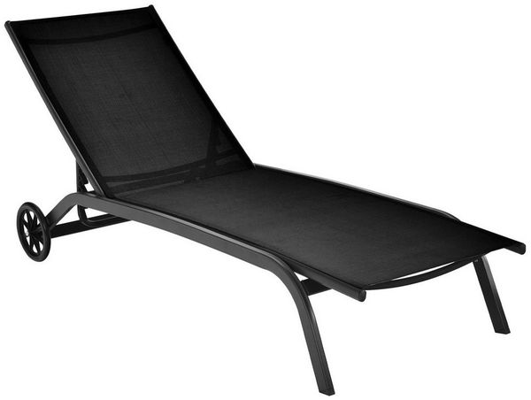 COSTWAY Sonnenliege Liegestuhl mit Rädern für Garten, bis 150kg belastbar, Schwarz, 190,5 x 61 x 34 cm