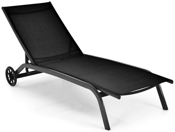COSTWAY Sonnenliege Liegestuhl mit Rädern für Garten, bis 150kg belastbar, Schwarz, 190,5 x 61 x 34 cm