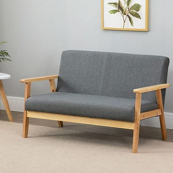 YOLEO 2-Sitzer Stoffsofa Couch mit Holz Armlehnen Loungesofa, 113x67x75cm