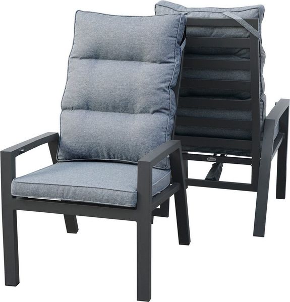 Destiny Garten-Essgruppe GARDA ARONA 4 HL + Ausziehtisch Ø145/199cm, anthrazit, (Set, 9-tlg, 4 Hochlehner stufenl. verstelb. ink. Polster 1 Tisch m. Synchronauszug), Aluminium Bild 4