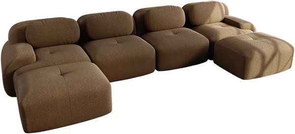 Modulares Mehrsitzer Ecksofa H 75 x T 388 x B 178 cm aus Cord in Braun, rahmenloses Sofa ohne Montage Bild 6