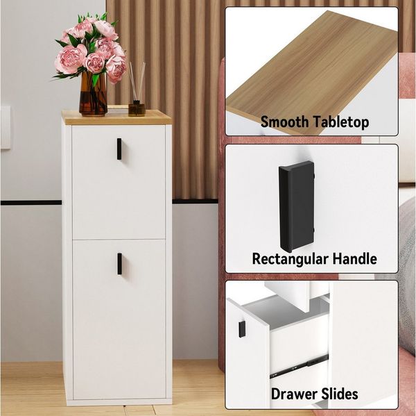 JEOBEST Nachttisch Nachtschrank Beistelltisch mit 2 Schubladen, Schmal, Moderner Nachtkommode für Schlafzimmer 25x50x70cm