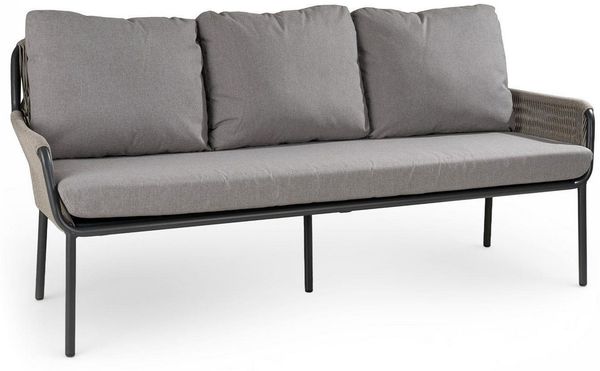 Outdoor Gartenbank COMO, Anthrazit, Beige, Grau, Aluminiumgestell, Olefin, Seilbespannung, mit Kissen, B 198 x H 86 x T 59 cm