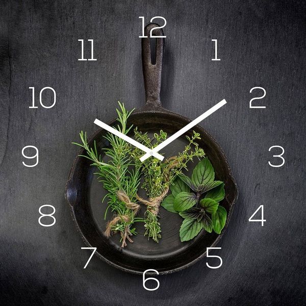 Levandeo® Wanduhr (levandeo Wanduhr Glas 30x30cm Glasuhr Uhr Glasbild Kräuter)